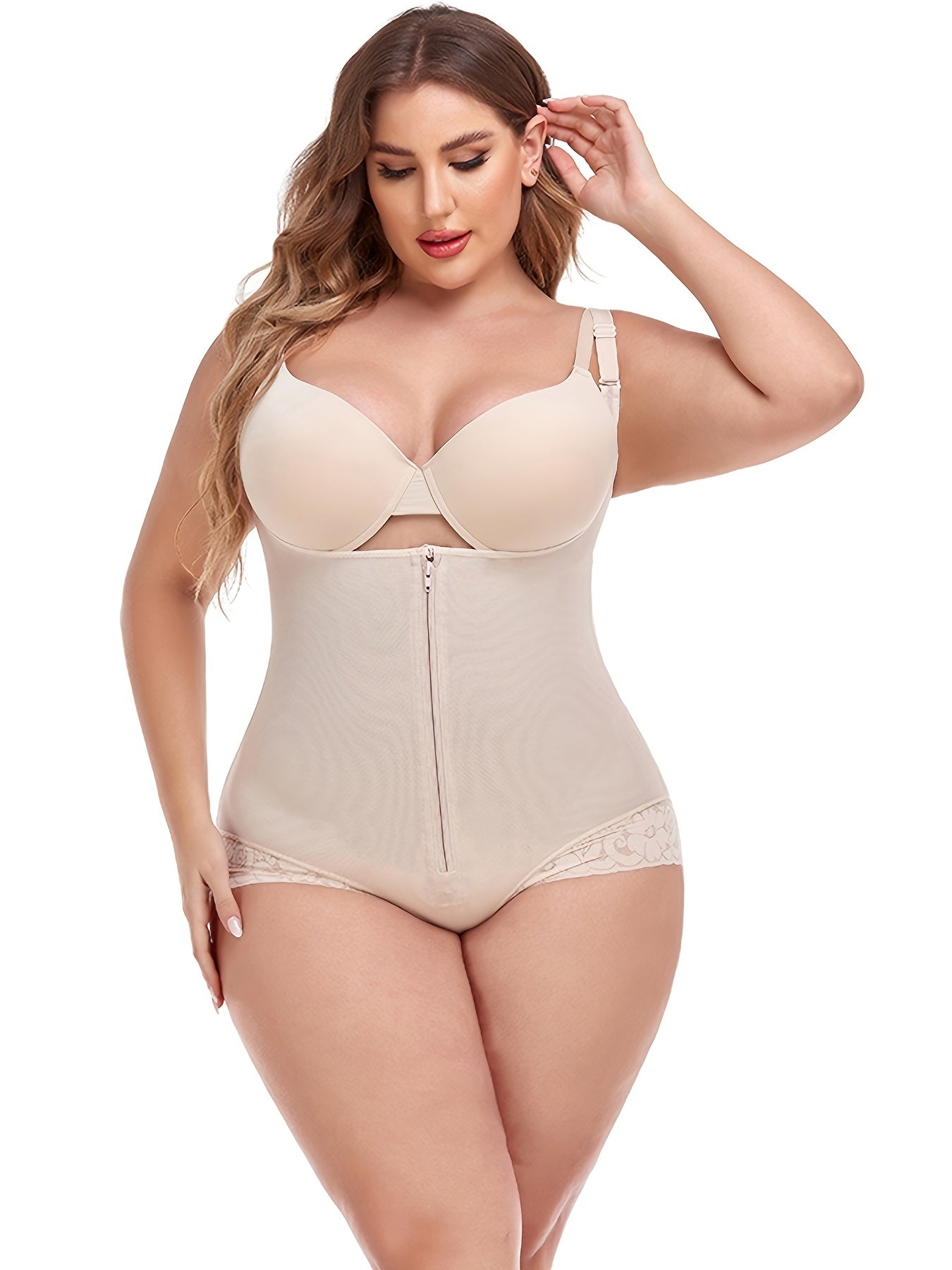  Solid Front Zipper Bodysuit Shapewear