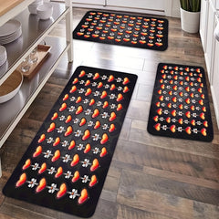 Red Heart Print Kitchen Mat Floral Pattern Rug, Washable Decorative Carpet