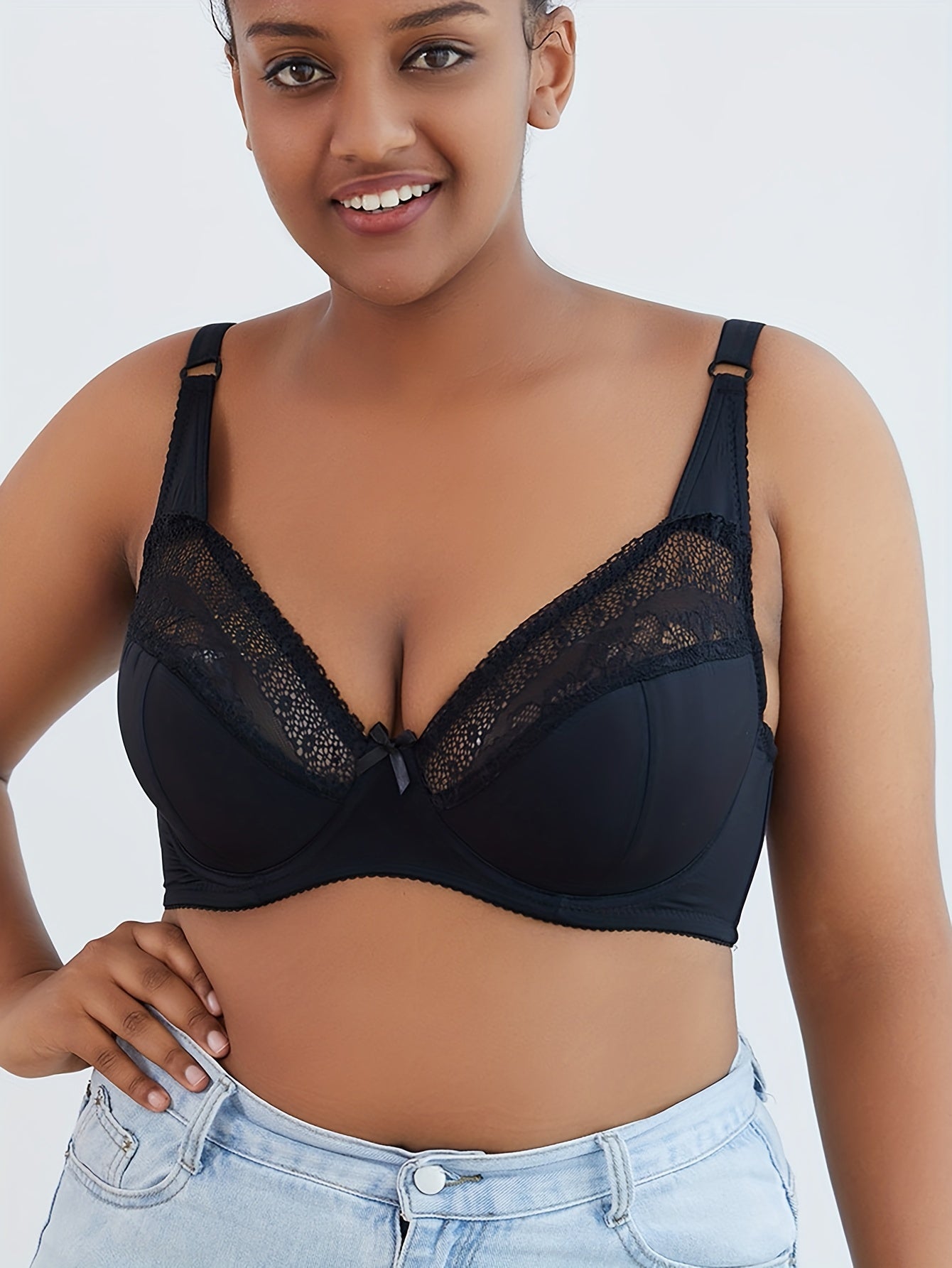  Lace Bow Detail Bralette With Adjustable Straps