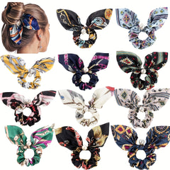 Faux Pearl Bow Satin Scrunchies Boho Style Hair Tie