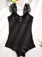 Lace Trim Ribbed Pajama Bodysuit & V Neck Sleeveless Pajamas