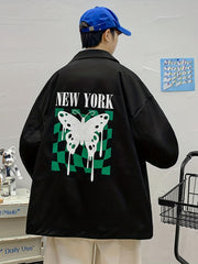 Men's Letter Print Lapel Stylish Coat Jackets