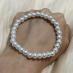 Adjustable Glass Bead Bracelet for Men 6mm Pearl Beads