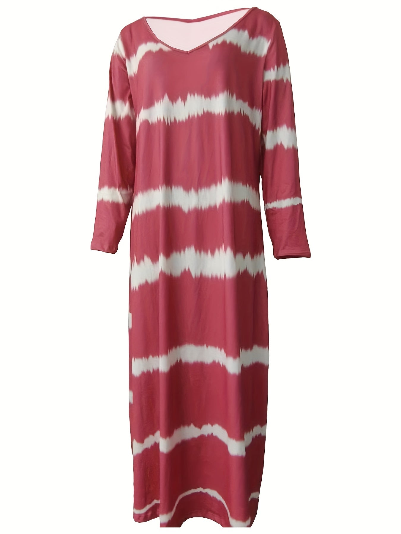 Women's Plus Stripe Print Long Sleeve V Neck Maxi Dress