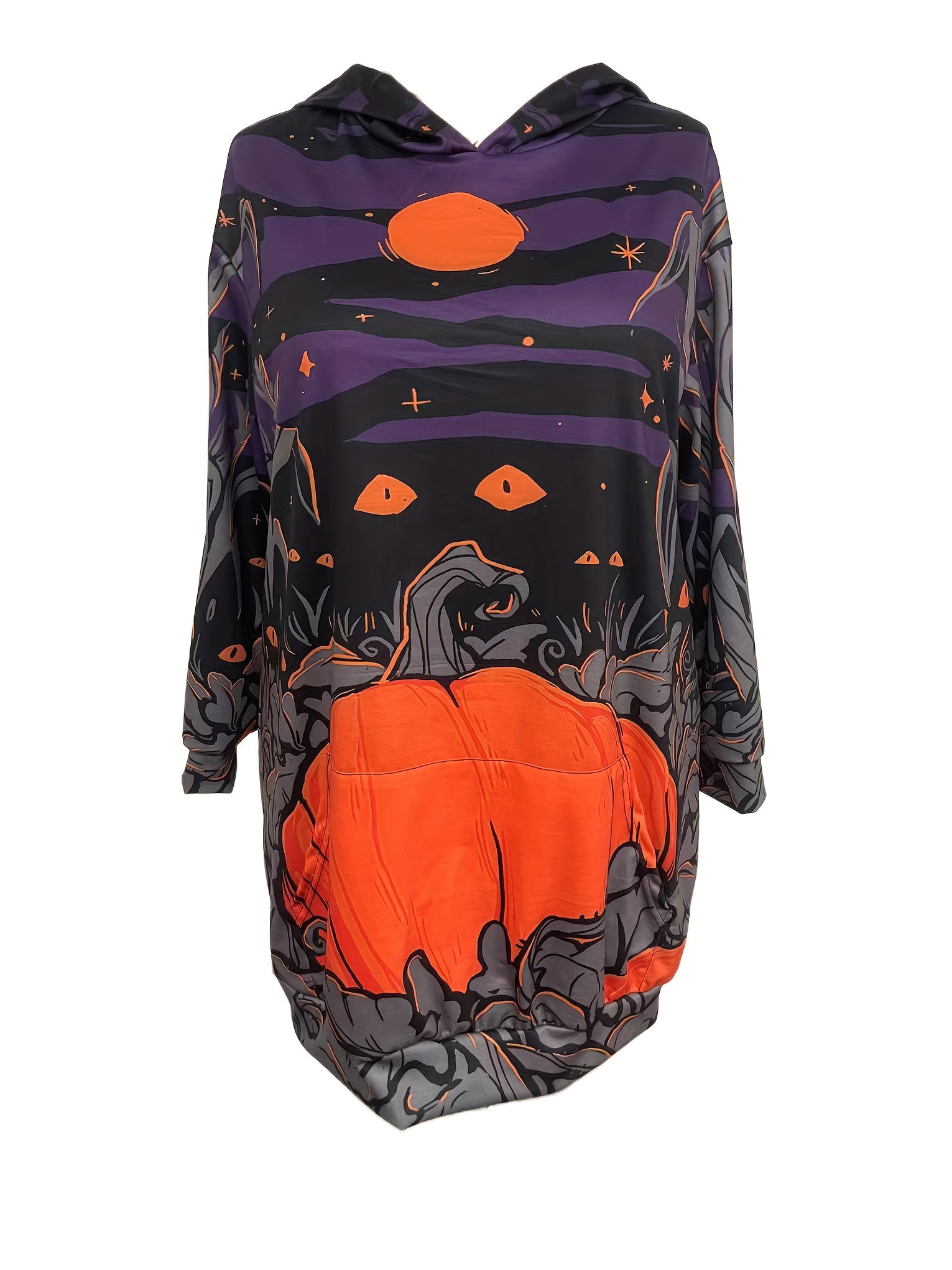 Women's Plus Monster & Pumpkin Print Hooded Sweatshirt Dress