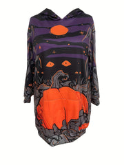 Women's Plus Monster & Pumpkin Print Hooded Sweatshirt Dress