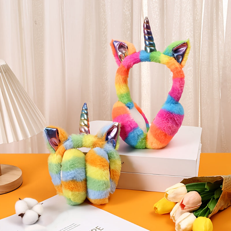 Multicolor Foldable Fleece Unicorn Earmuffs