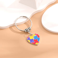 Metal Keychain Diy Four Peach Hearts Squares Ribbon Puzzle Car Keychain