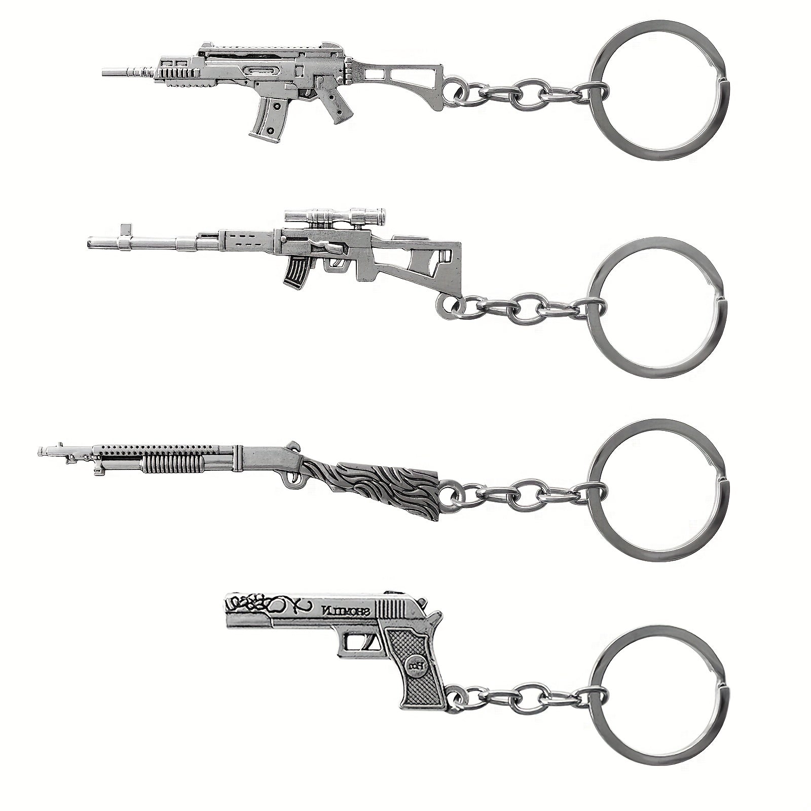 4pcs Mini Weapon Model Keychains Key Rings Car Key Bag Decoration