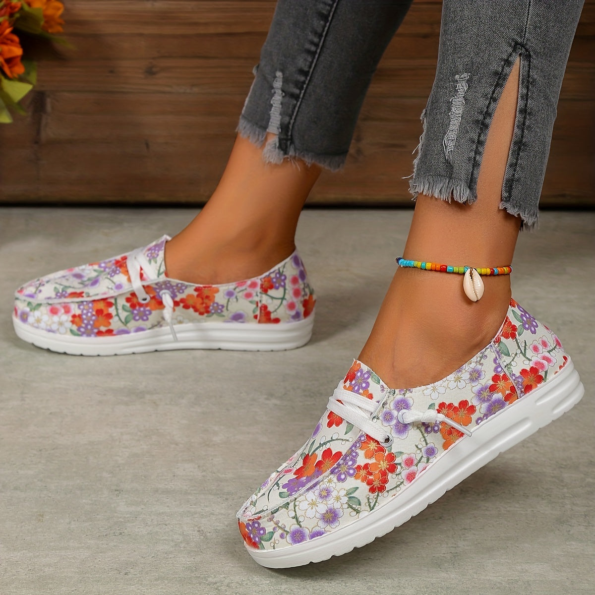 Women's Floral Printed Slip On Canvas Shoes Lightweight Casual Outdoor Shoes