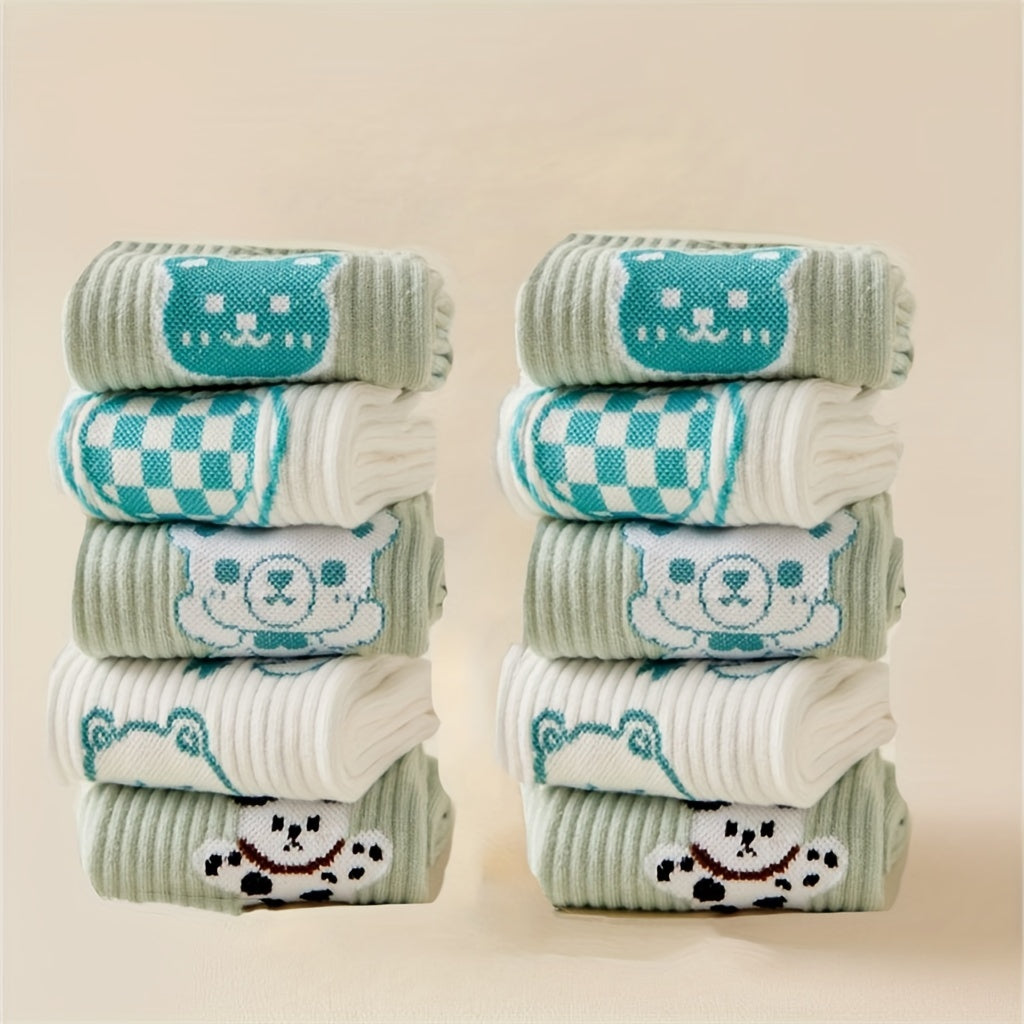 10 Pairs Bear Print Socks Cute & Cozy Tube Socks for Women