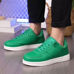 Faux Leather Flat Breathable Skate Shoes Non Slip Casual Sneakers