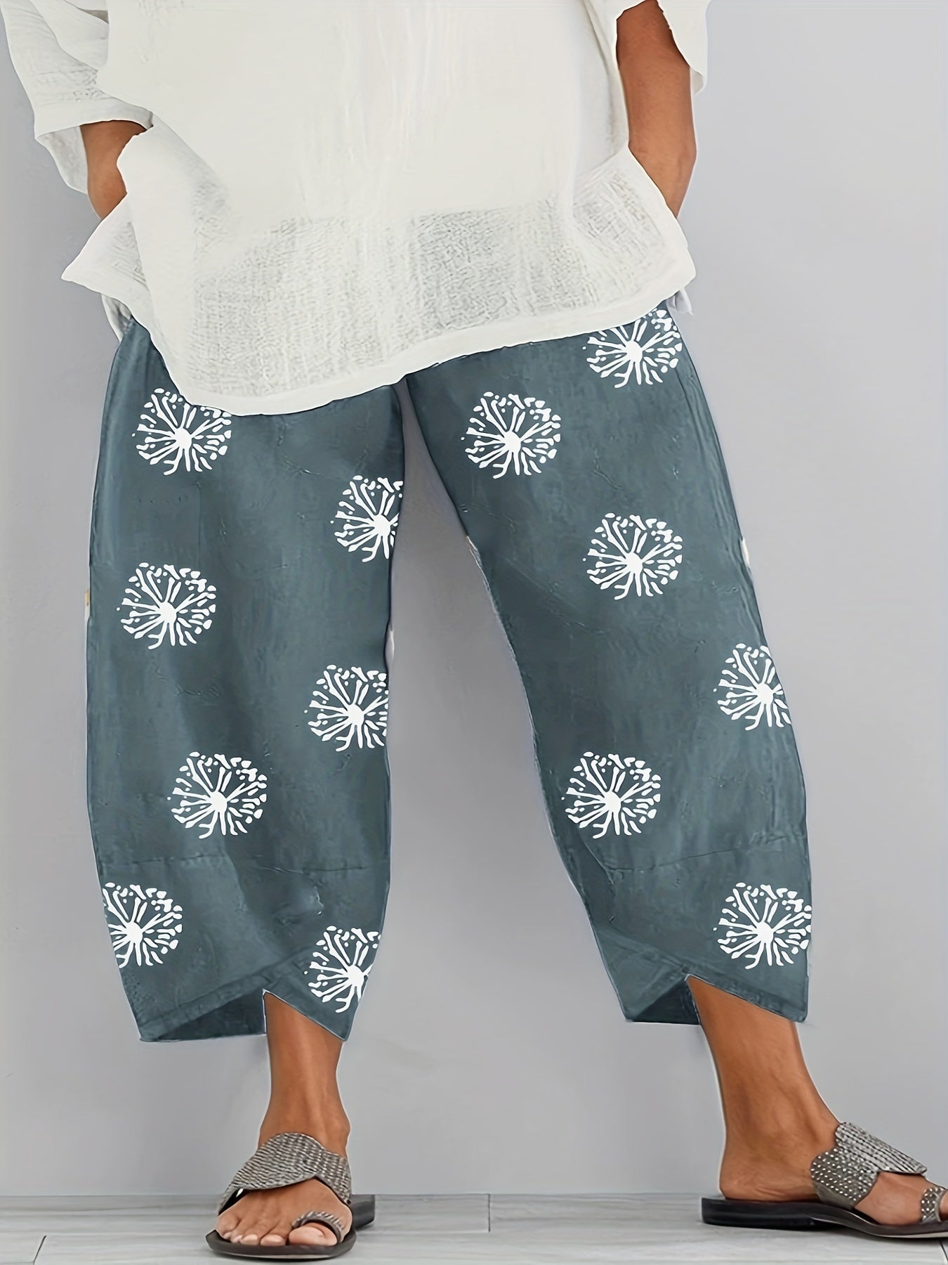 Women's Plus Dandelion Print Wide Leg Pants