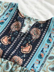 Girls' Ethnic Flowers Print V neck Summer Dress