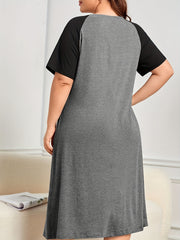  Colorblock Raglan Sleeve Nightdress with Pockets