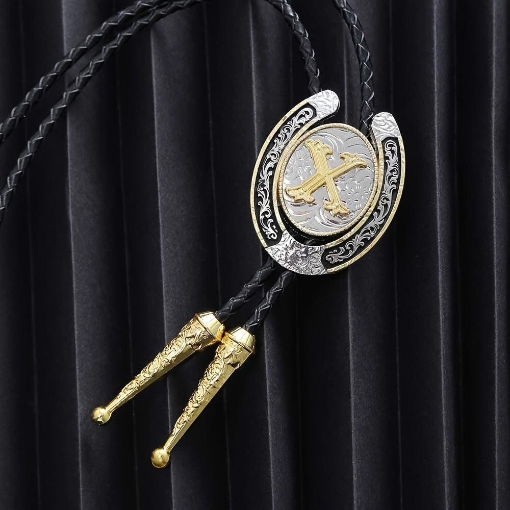 Round Natural Letter X Western Cowboy BOLO Tie Zinc Alloy Shirt Accessory