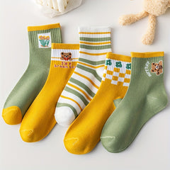 5 Pairs Bear Print Socks Comfy Women's Stockings
