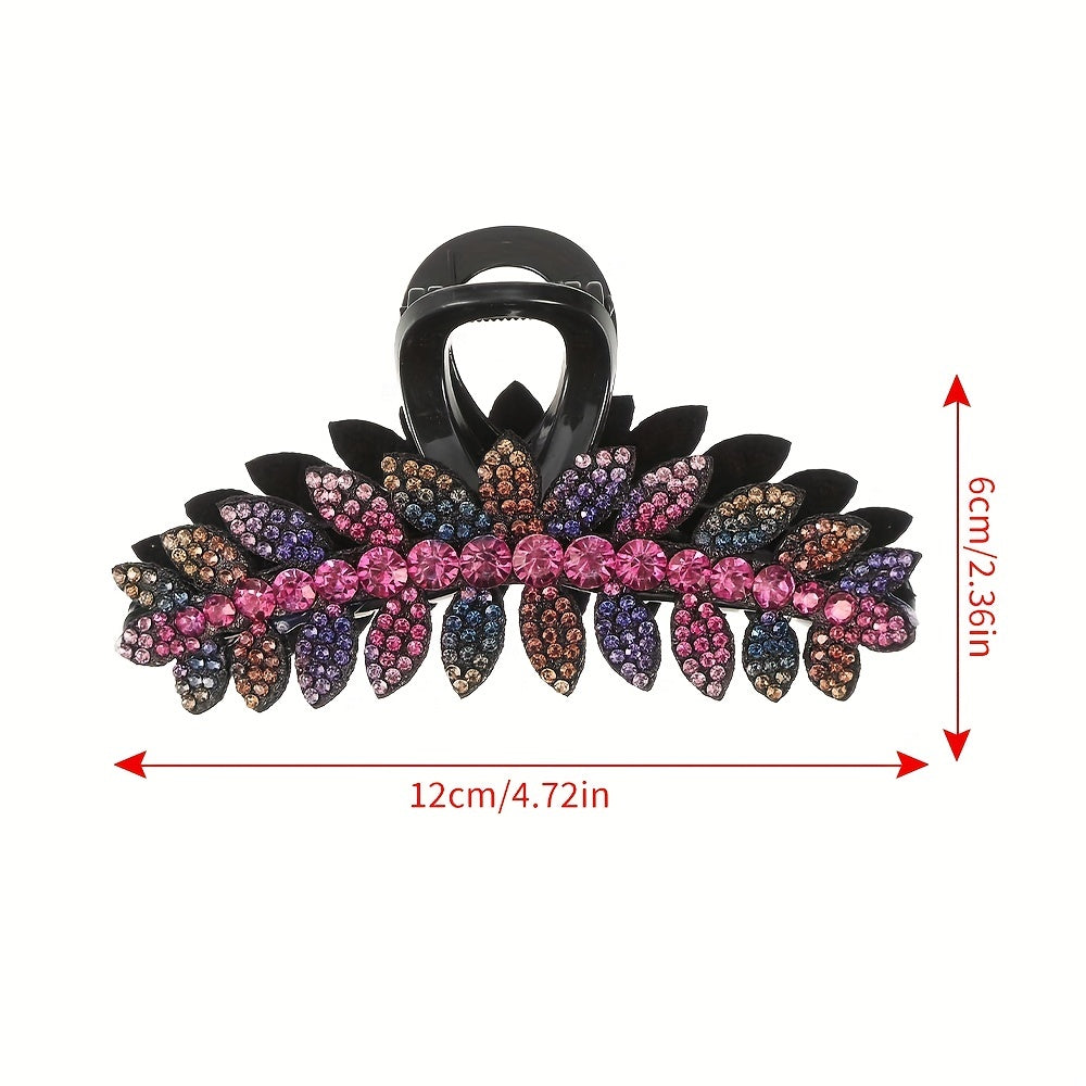 Crystal Leaf Hair Clips Large Rhinestone Barrette Jaw Clamp Vintage Hair Claws