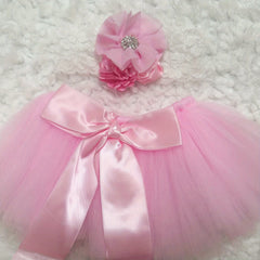 Newborn Baby Photography Props Tutu Skirt Pink Lace Headband Set