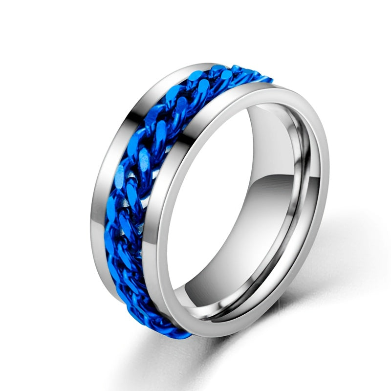 Men's Titanium Steel Chain Decor Rotatable Ring Couple Ring