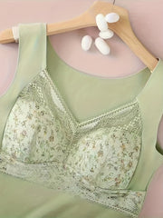 4pcs Floral Print Tank Tops Seamless Lace Top Women's Lingerie