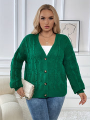  Solid Cable Long Sleeve Button Up Cardigan