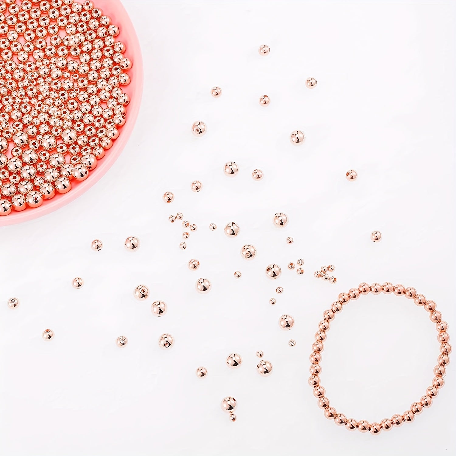 100pcs Rose Golden Round Beads Spacer Beads for DIY Bracelet Jewelry Making