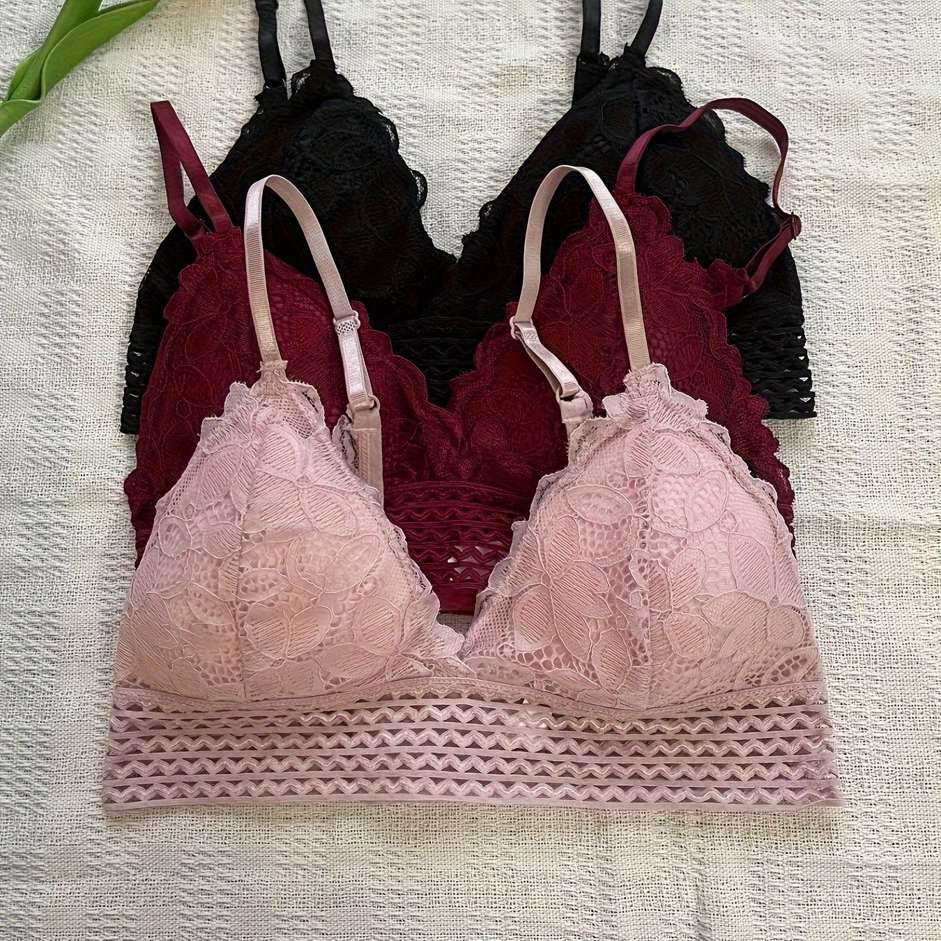 3pcs Lace Wireless Bras Breathable Stretch Intimates Lingerie