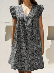 Floral V-Neck Dress Ruffle Sleeve for Spring & Summer