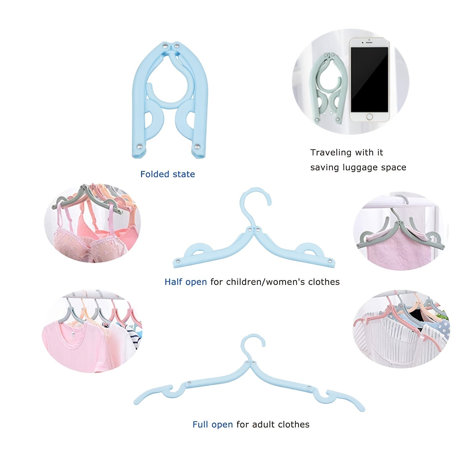 8 Pcs Foldable Travel Hangers Portable Clothes Drying Rack