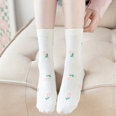 5 Pairs Floral & Bunny Print Women's Stockings