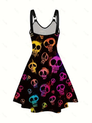  Casual Skull Print Cami Dress with Ring Detail