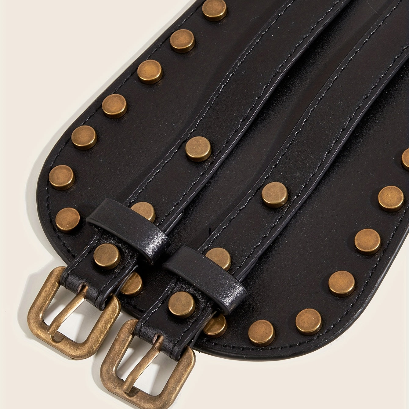 Vintage Punk Rivet Wide Belt Double Pin Buckle Waistband for Women