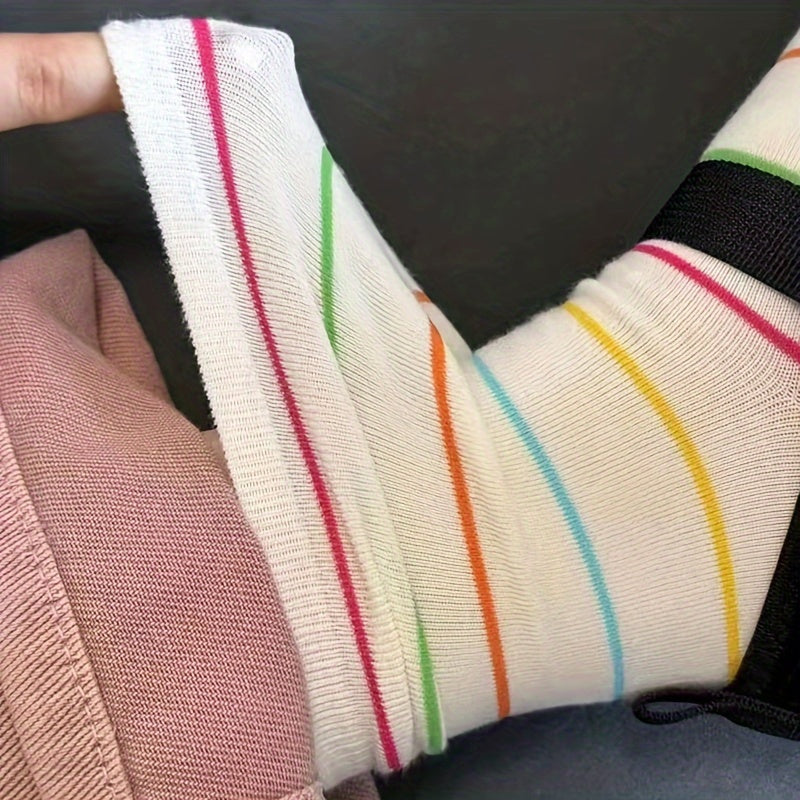 3 Pairs Polka Dot & Striped Socks Women's Mid Tube Socks