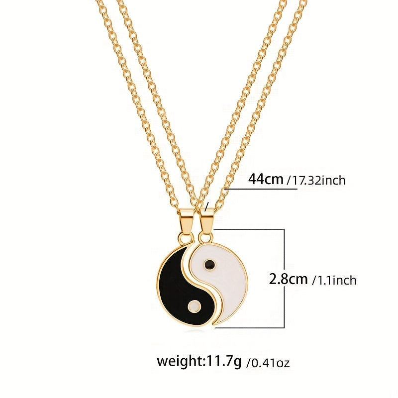 Stainless Steel Yin Yang Pendant Puzzle Piece Necklace for Couple or Friends