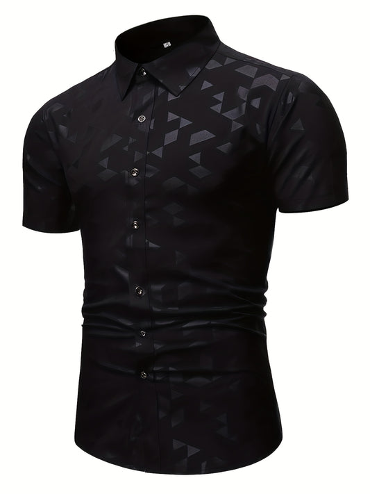 Men's Casual Triangle Embossed Top Shirt Short Sleeve Spring Summer