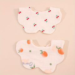 2pcs Cotton Gauze Cherry Bear Baby Bibs Boy Girl Bandana Scarf Flower Shape