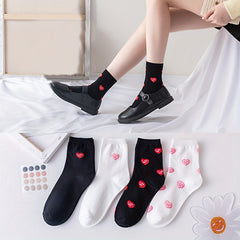 4 Pairs Heart Print Socks Comfy & Breathable Women's Stockings
