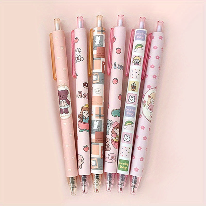 6 Pcs 0.5mm Tea Princess Gel Pens - Elegant & Stylish Writing