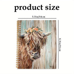 Highland Cow Notebook Rustic Wooden Background 13x21cm 50 Pages