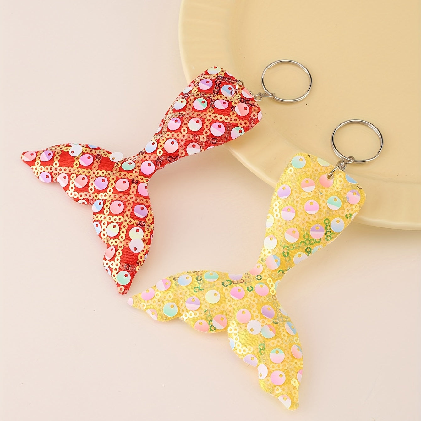 8pcs Sequin Fishtail Charm Keychain Luggage Pendant Backpack Handbag