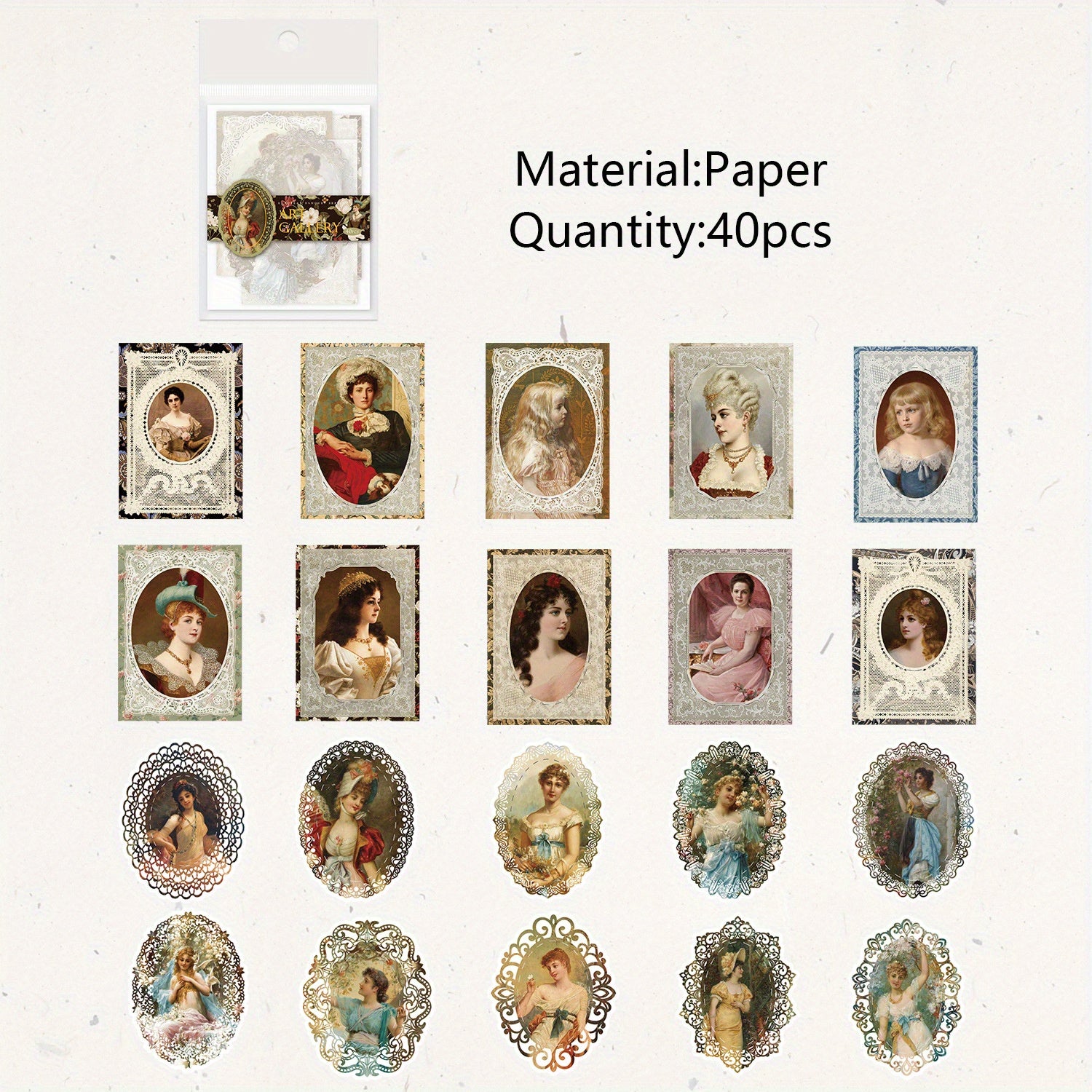 40pcs Retro European Banquet Characters Lace Scrapbooking Material Paper