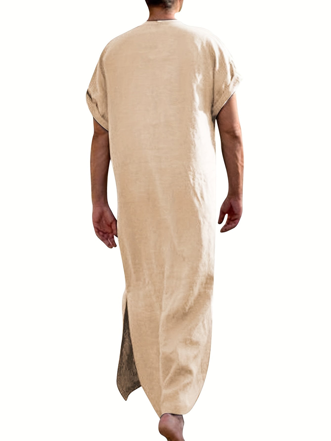 Vintage Islamic Arabic Kaftan For Men Long Sleeve V Neck Muslim Clothes