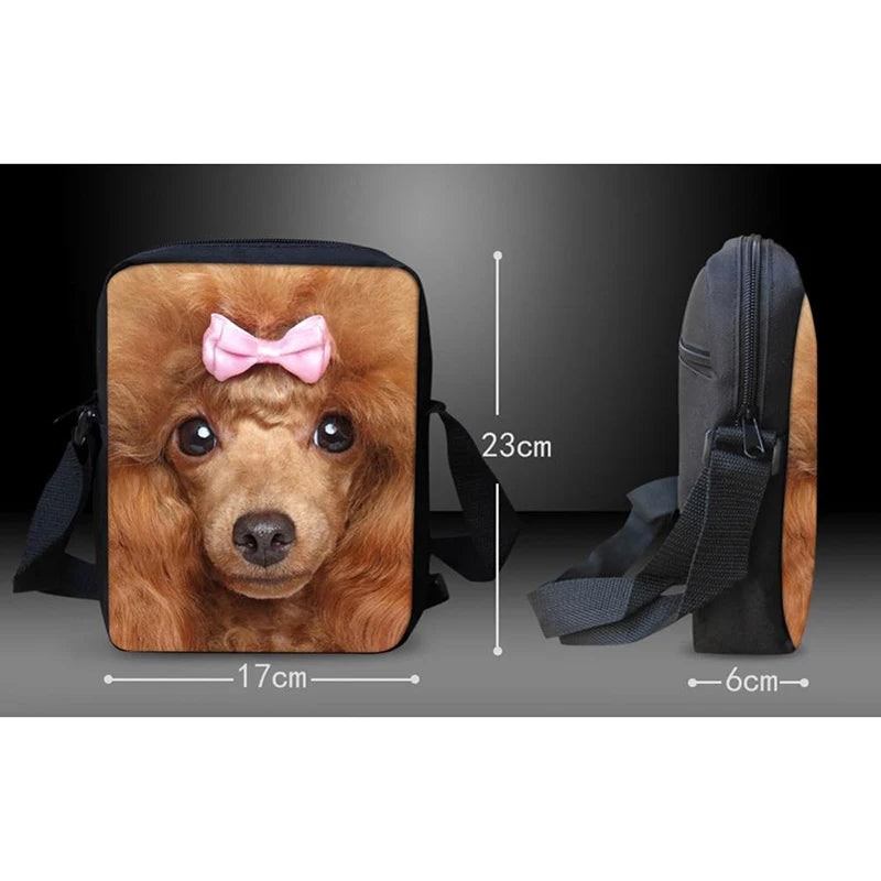 3D Animal Border Collie Print School Bags Students Small Crossbody Bag