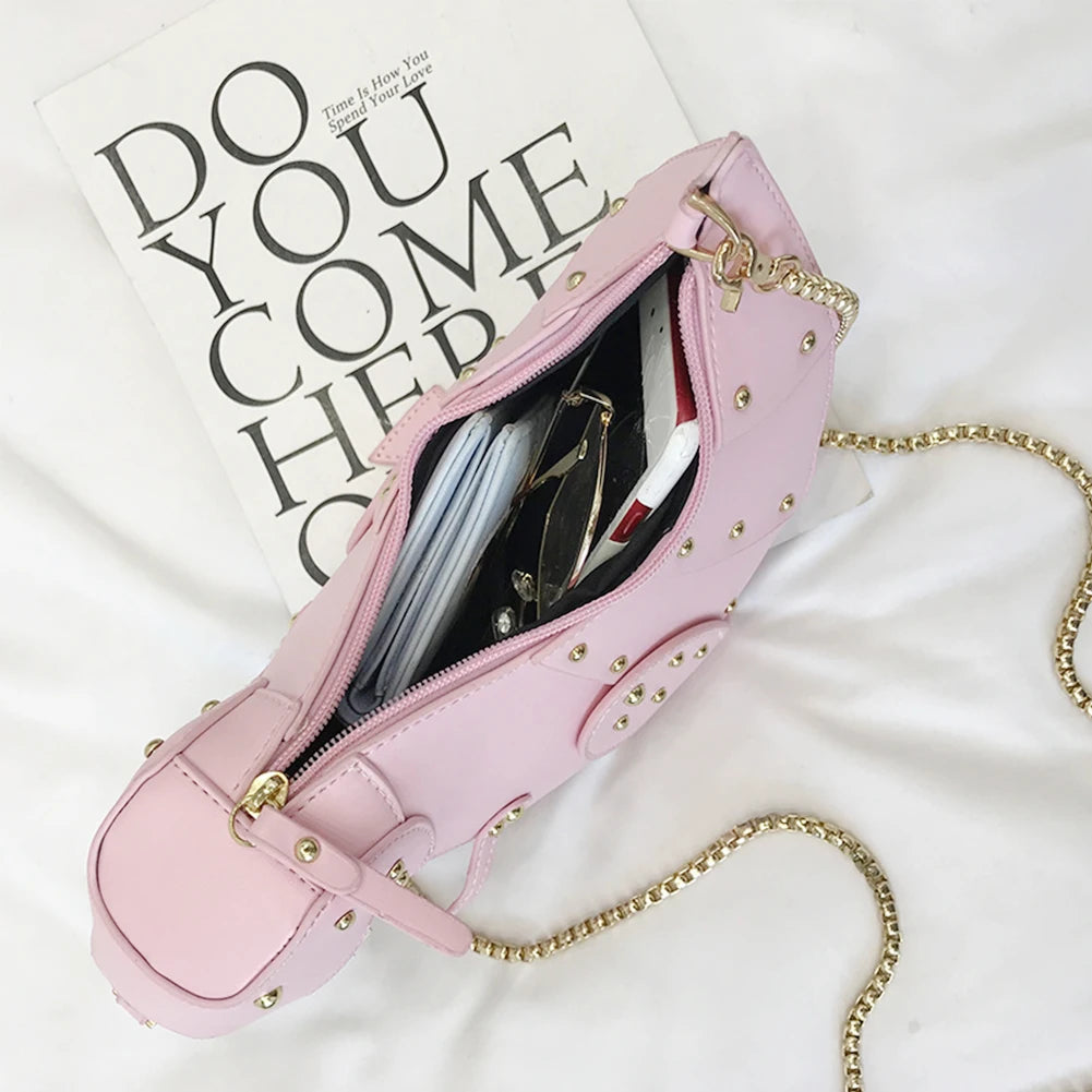 3D Dinosaur Rivets Pu Leather Crossbody Mini Messenger Bag Women Chain Purse