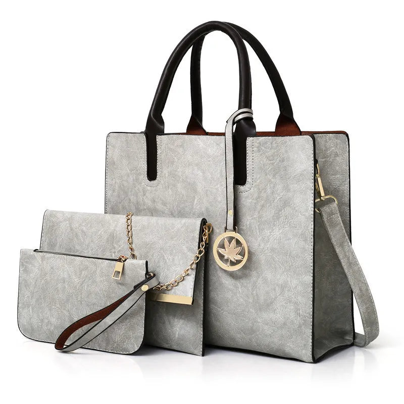 3PCS Women's Bag Set PU Leather Solid Messenger Bag Shoulder Bag Wallet B