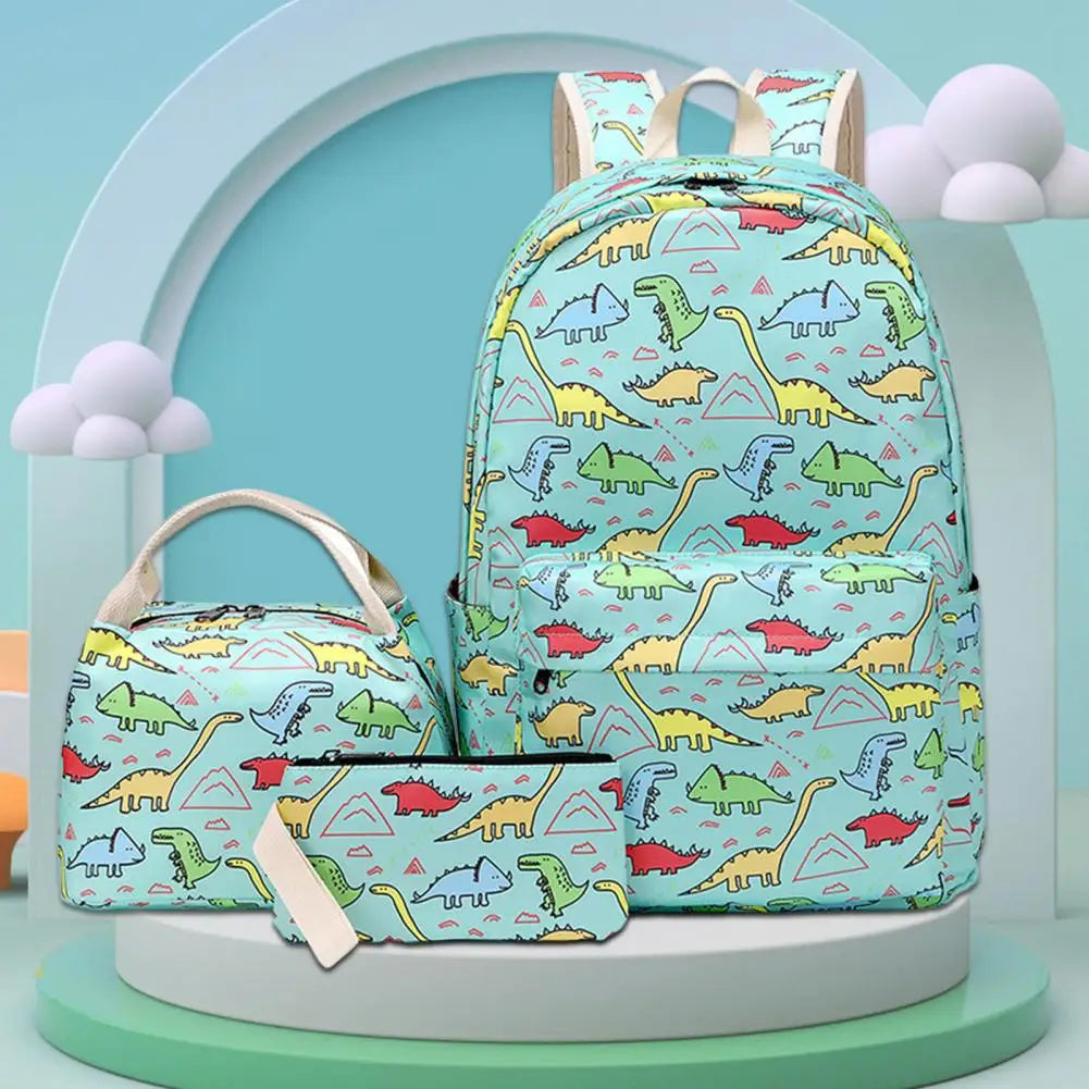 Kids Dinosaur Backpack Set Adjustable Straps Cartoon Bookbag for School