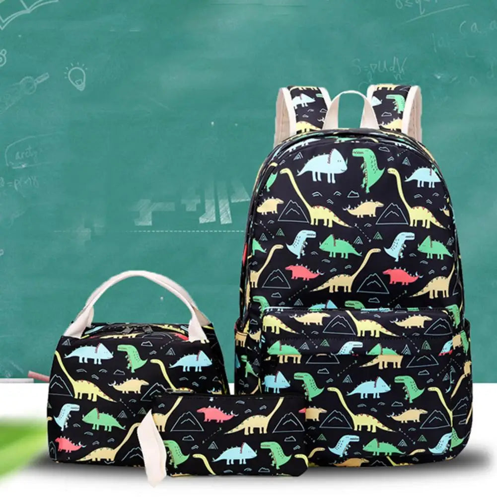 Kids Dinosaur Backpack Set Adjustable Straps Cartoon Bookbag for School