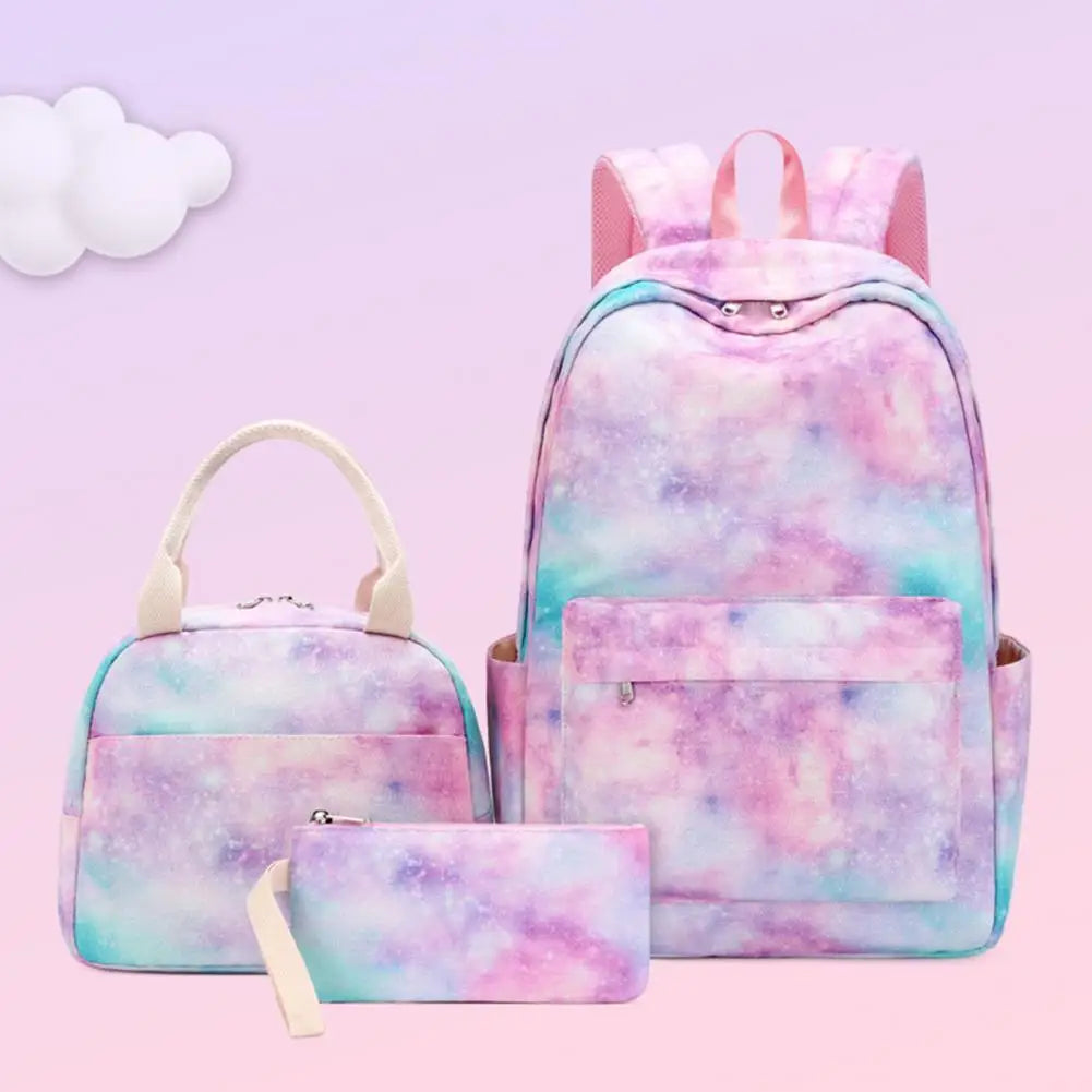 3Pcs/Set Starry Print Waterproof Student Backpack Girls School Bag