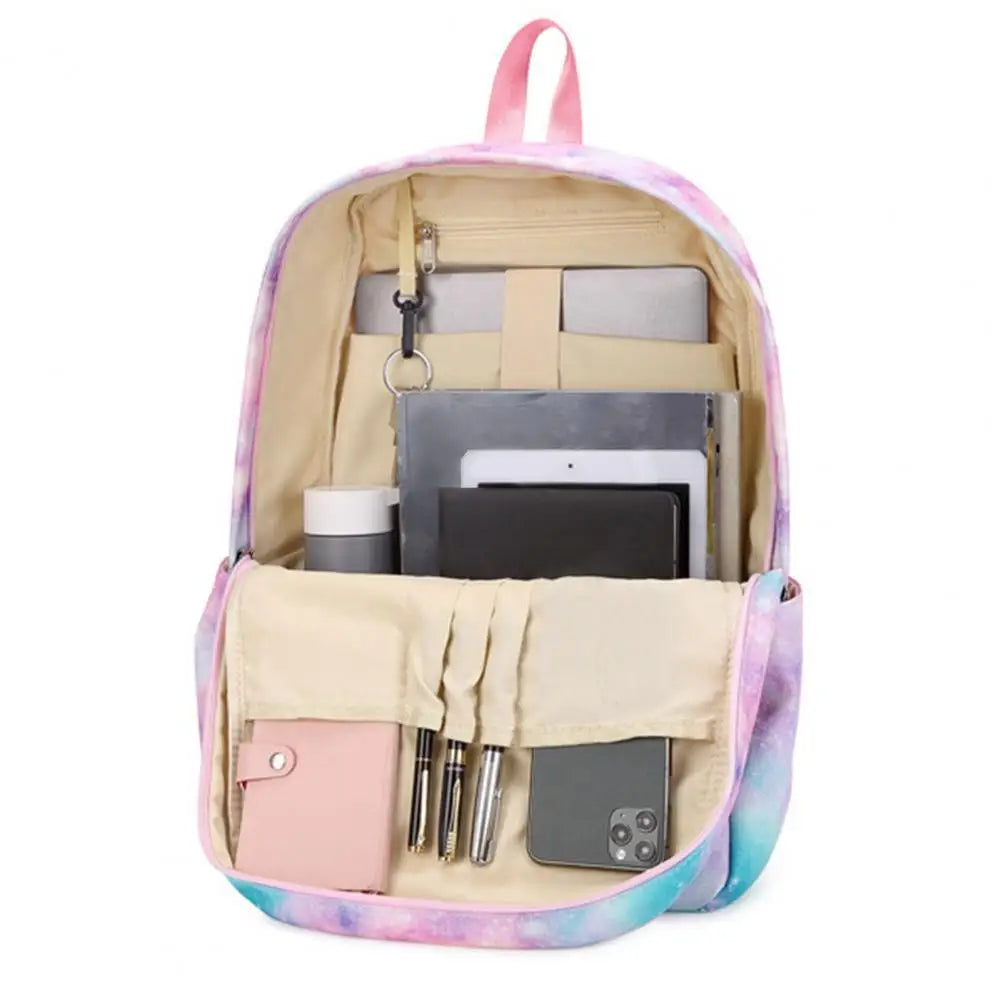 3Pcs/Set Starry Print Waterproof Student Backpack Girls School Bag